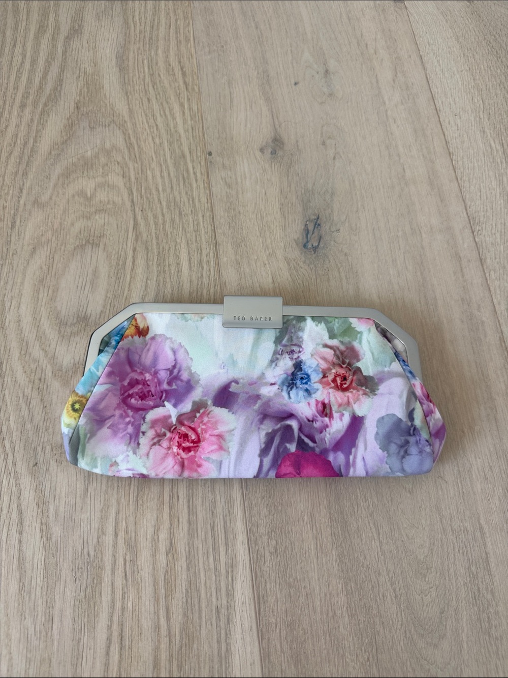 Ted Baker Pastel Floral Satin Clutch in Pink, Purple, Blue